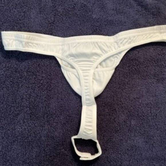 "NDS" Microfiber Men's Swim Thong with Snap C-Ring - White (NDS-TH1-WH) - Picture 1 of 7